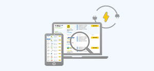 Symbol: Rechner und Handy mit Lupe