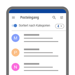 Smartphone mit sortierter Ansicht in der Android App